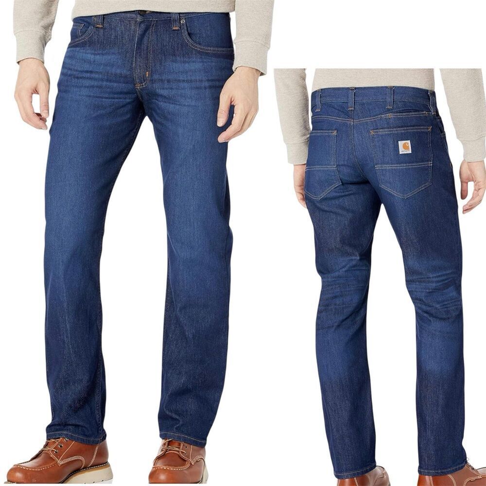 Carhartt Mens Force Relaxed Fit Low Rise 5 Pocket Blue Straight Leg Size 42X32